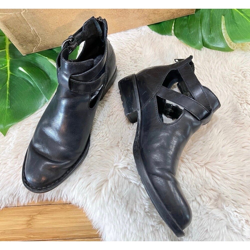 Born Kamilla Clogs Booties Shoes Womens Size 6 Black Leather Zip Up Buckles - Picture 3 of 10